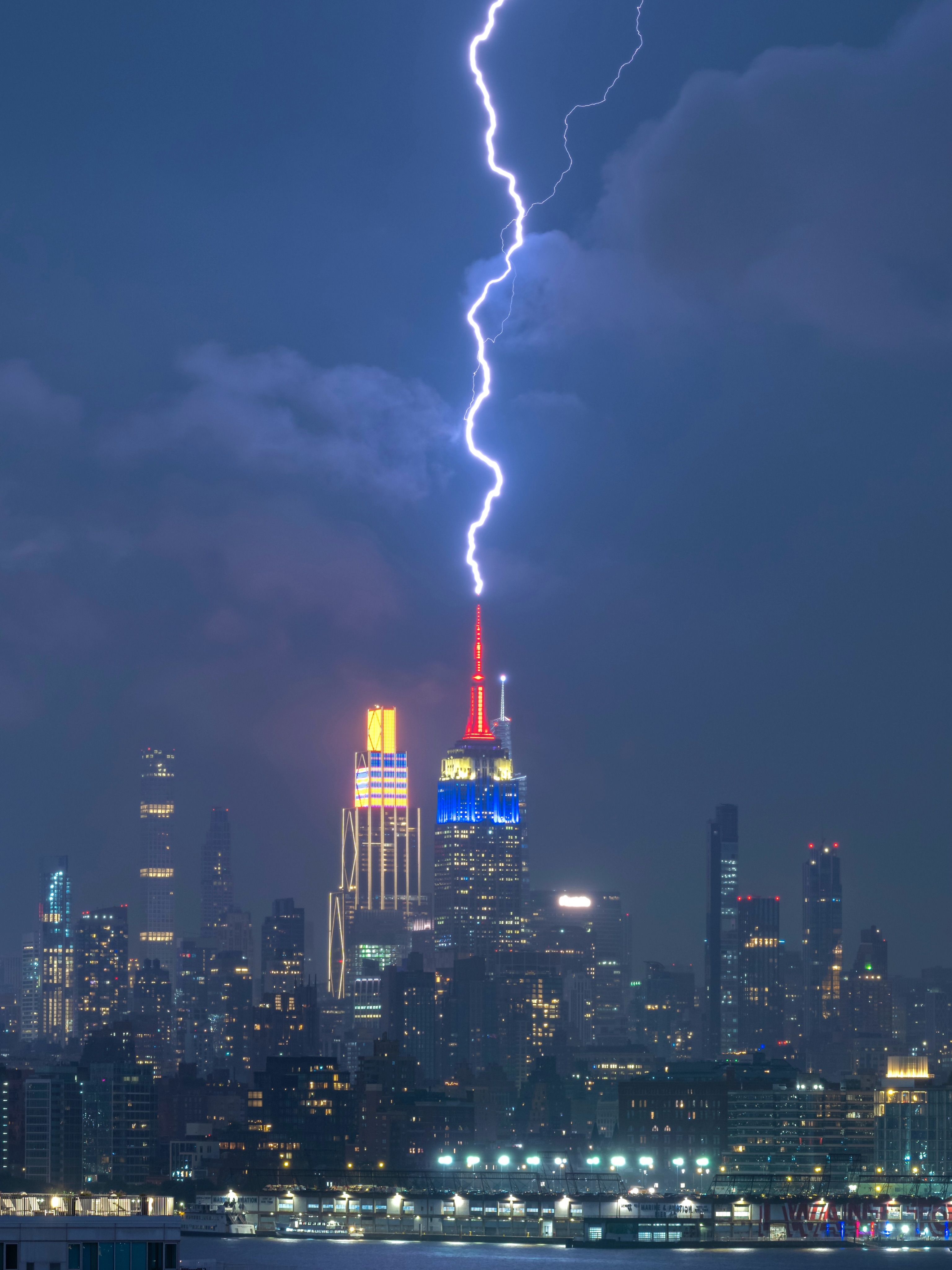 Twin lightning bolts above the Empire State Building