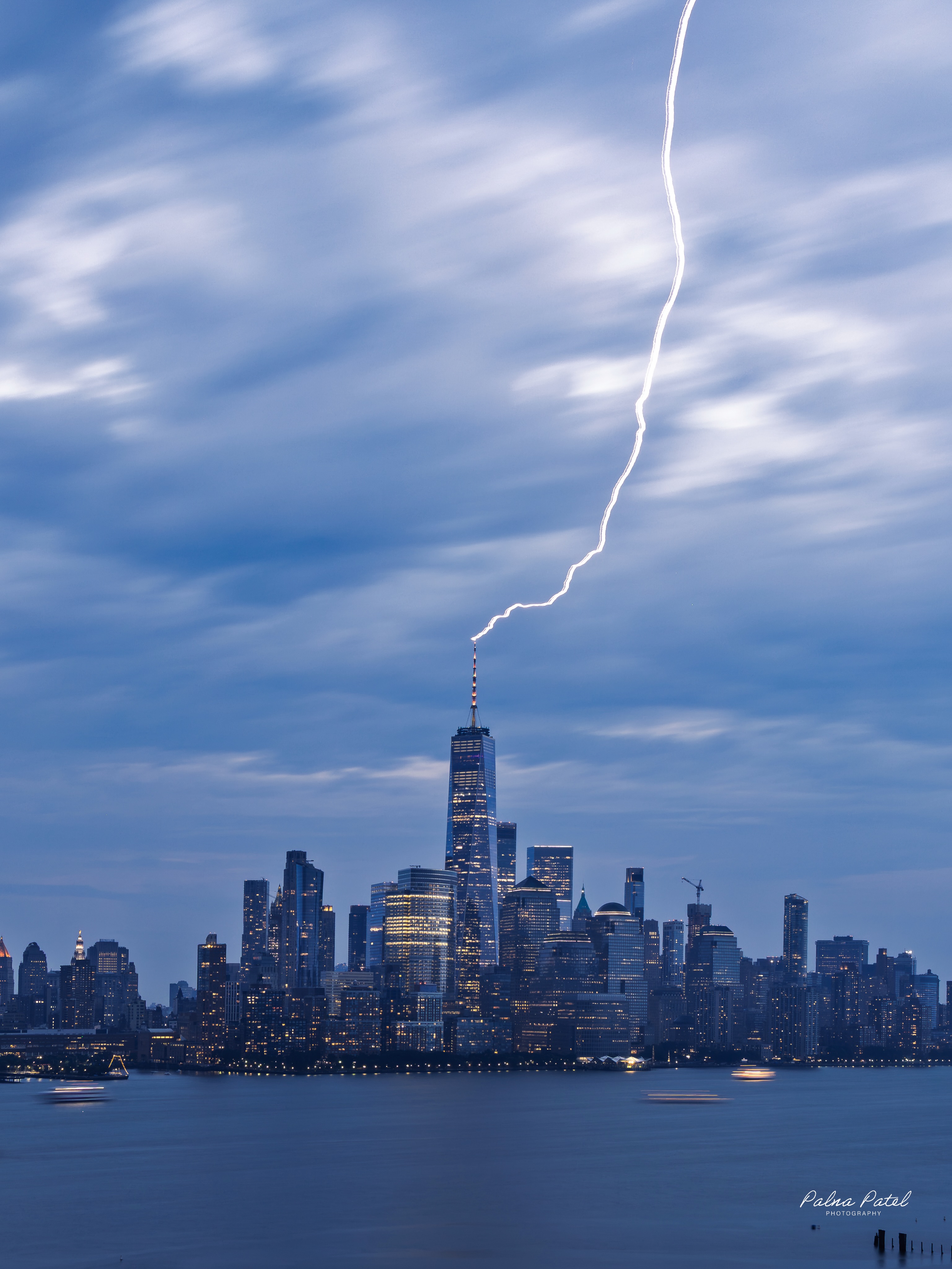 Lightning striking One World Trade Center