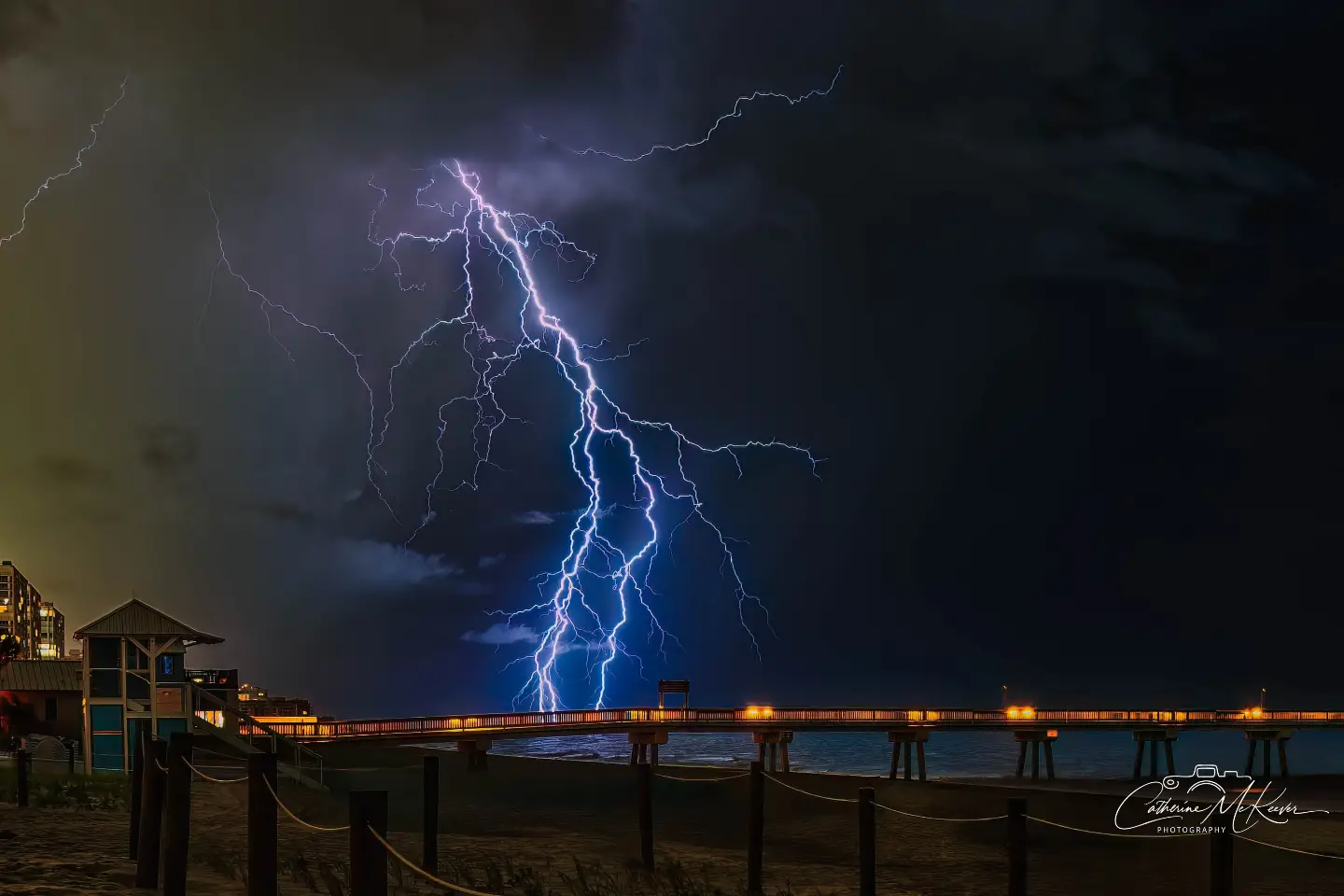 Lightning over Deerfield Beach at night