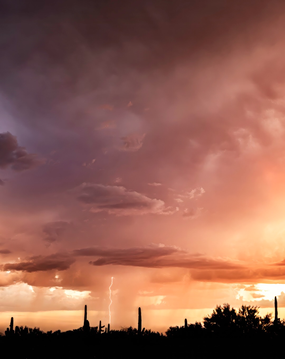 Lightning and sunset north of Oro Valley
